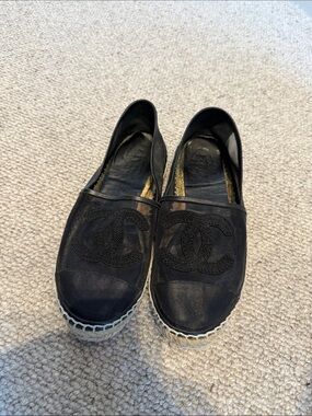 Chanel Black Women's Espadrille Slip-Ons - Size 38